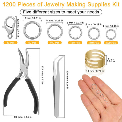 Anezus 1200PCS Jump Rings for Jewelry 4 mm, 5 6 7 8 Silver