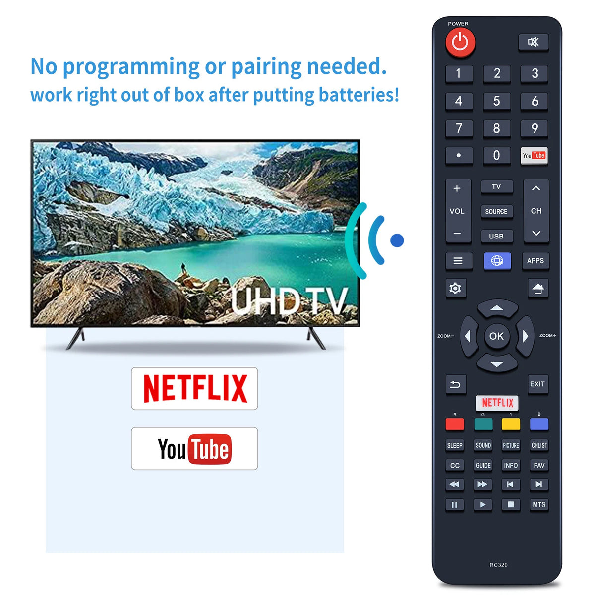 RC320 Remote Control For JVC Smart TV 43D1680 49A6000 50D1200 55A6000