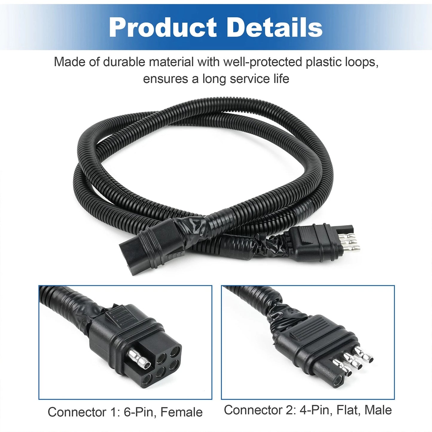 48"4-Way Flat to 6-Way Connector Wiring Harness For Forest River Rockwood Camper