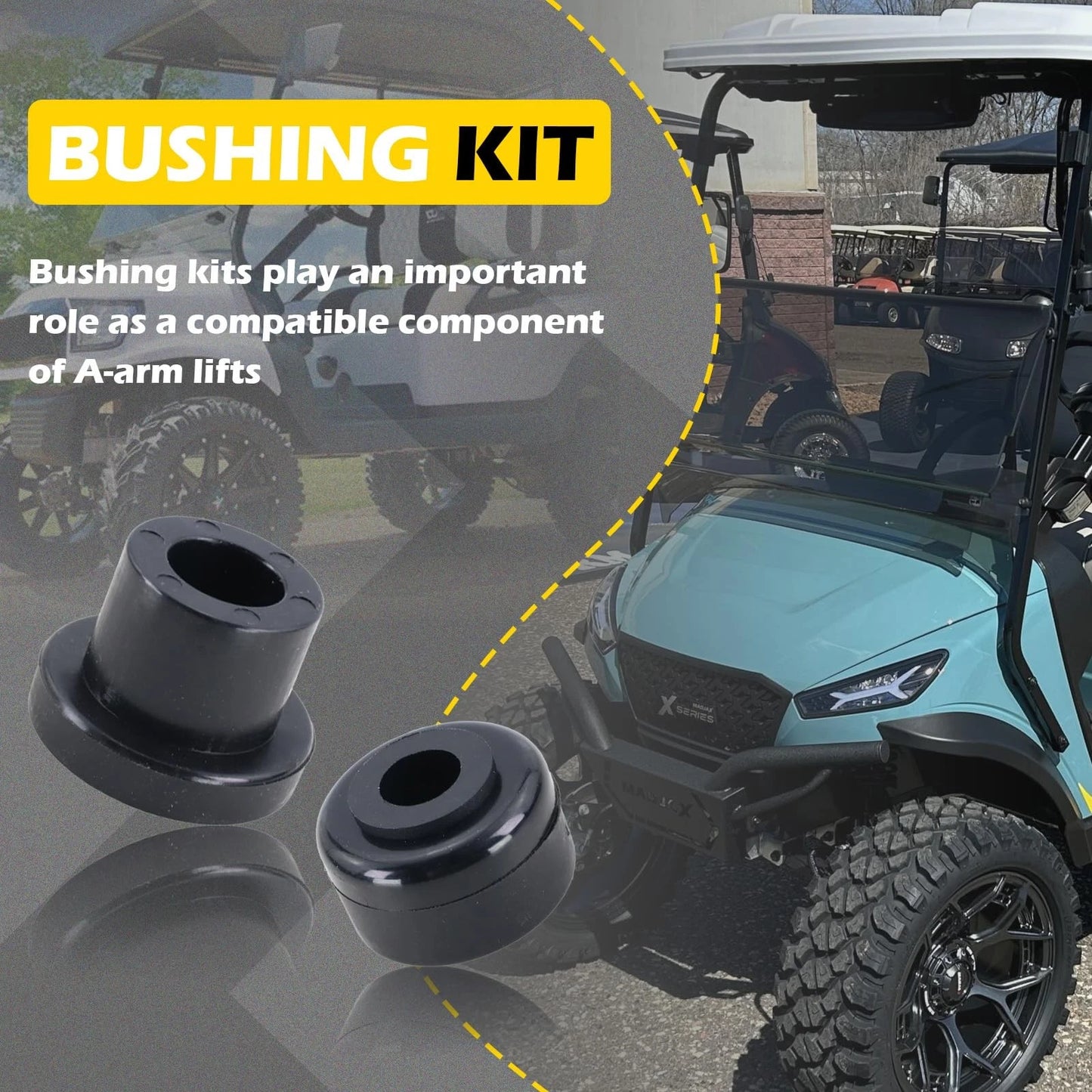 Qagea Replacement A-Arm Bushing Kit for GTW Golf Cart Front Lift, Black