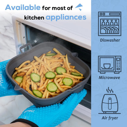 Loveuing Silicone Air Fryer Liners Square - Reusable 8.5"L x 2.2"W, Gray