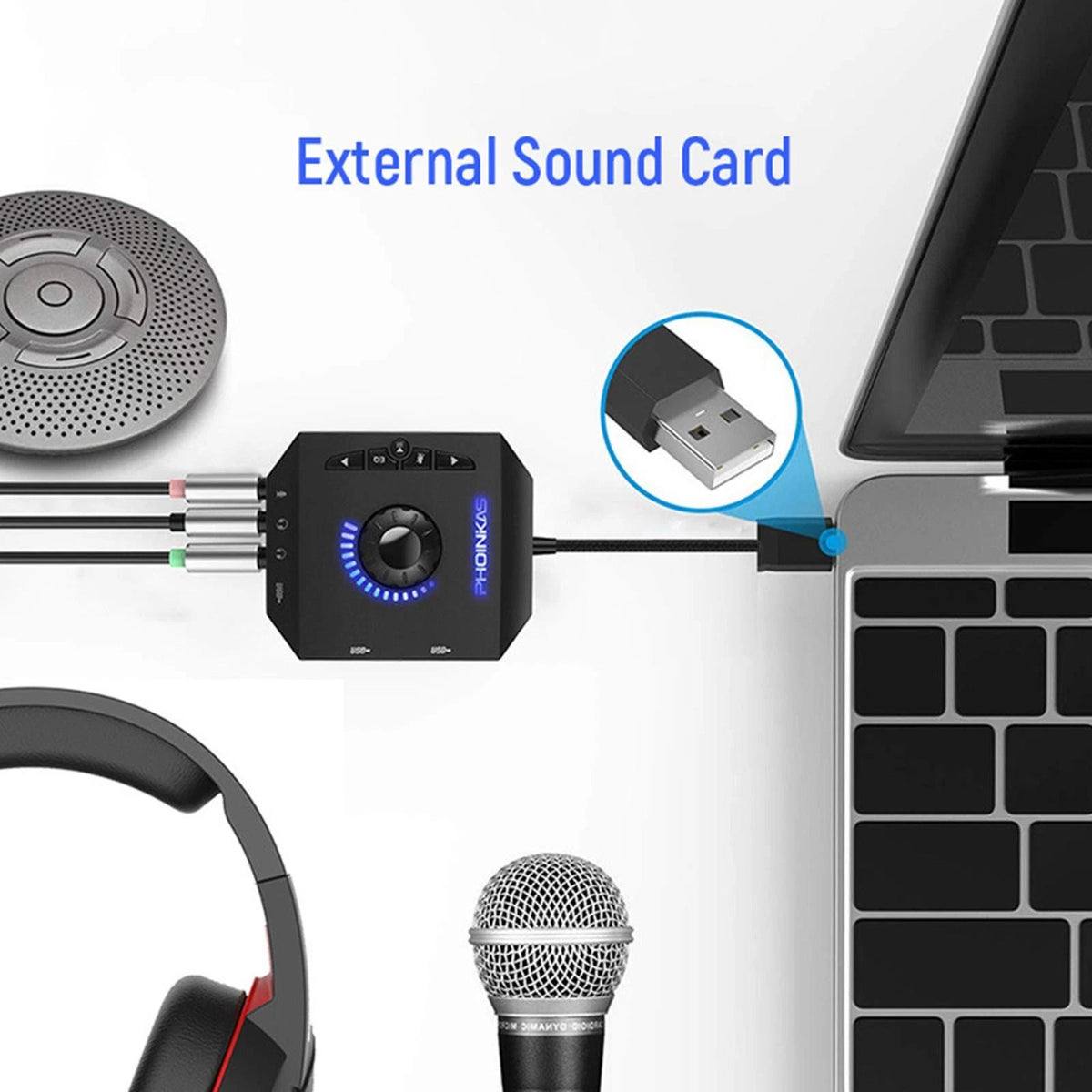 Professional Computer USB Sound Card 7.1 Channel Audio Adapter For PC Laptop F
