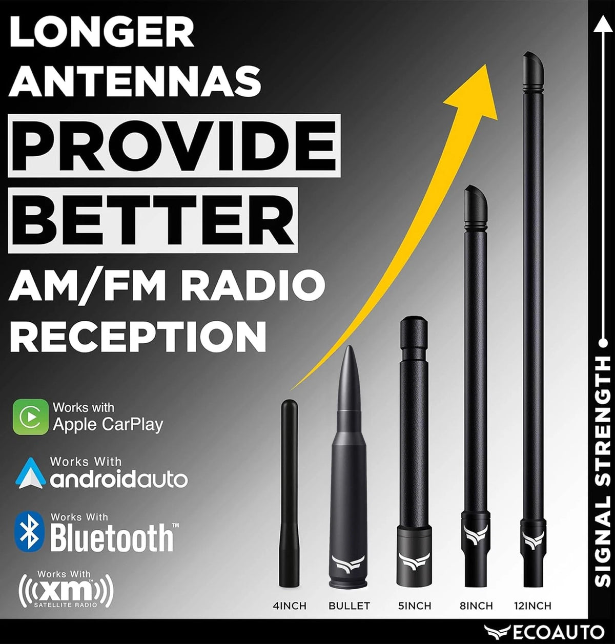 50 Cal Badass Bullet Antenna® Fits Chevy Silverado & GMC Sierra Truck Black