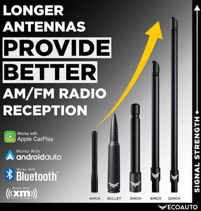 50 Cal Badass Bullet Antenna® Fits Chevy Silverado & GMC Sierra Truck Black