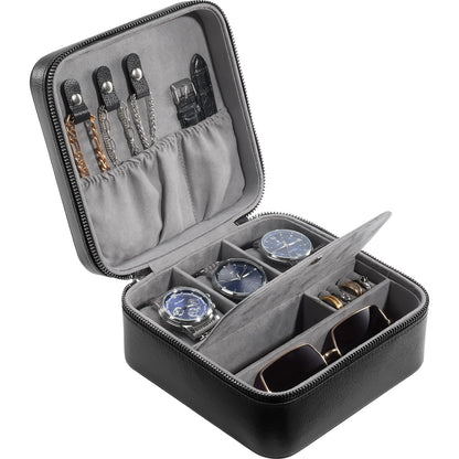ProCase Travel Watch Case, 3 Slots PU Leather Mens Jewelry Box, 3-Slot, Black