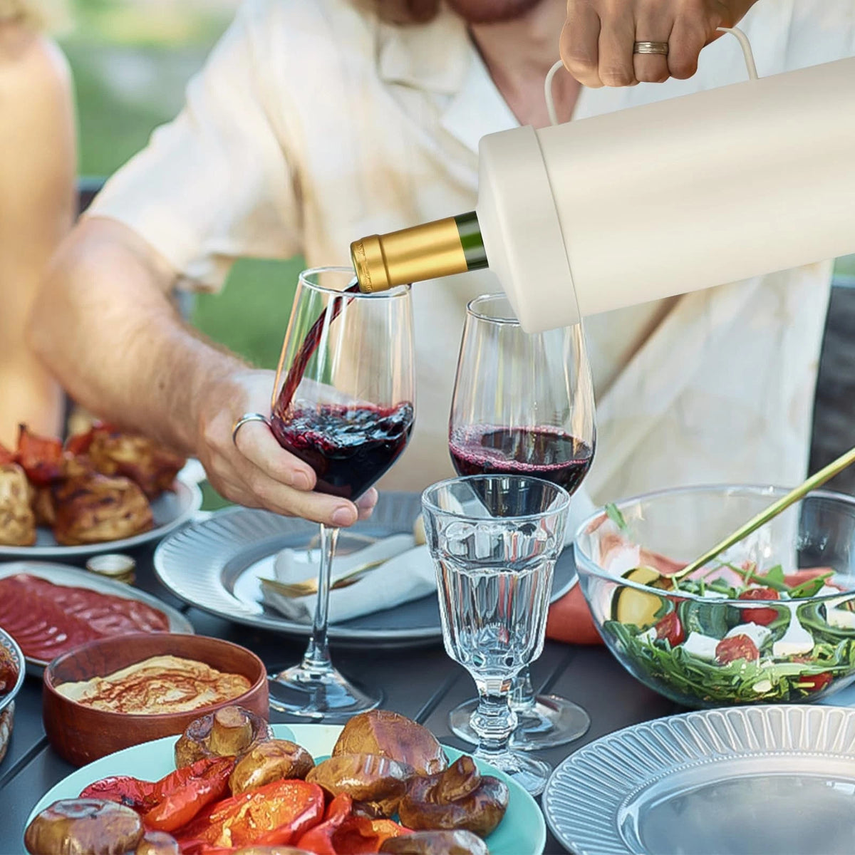 Wine Bottle Chiller with Handle | Portable Rapid Cooling 42 oz, 2-in-1 White