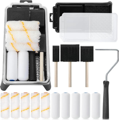 Bates- 4 Inch Paint Roller Set, 18 pcs, 1x Plastic Tray, 3X Multicolor