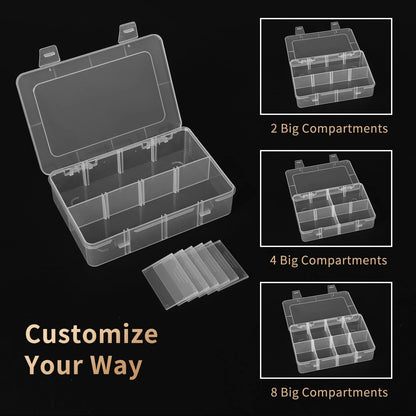 QUEFE 2 Pack 8 Grids Bead Organizers and Storage, Plastic 2pcs, clear