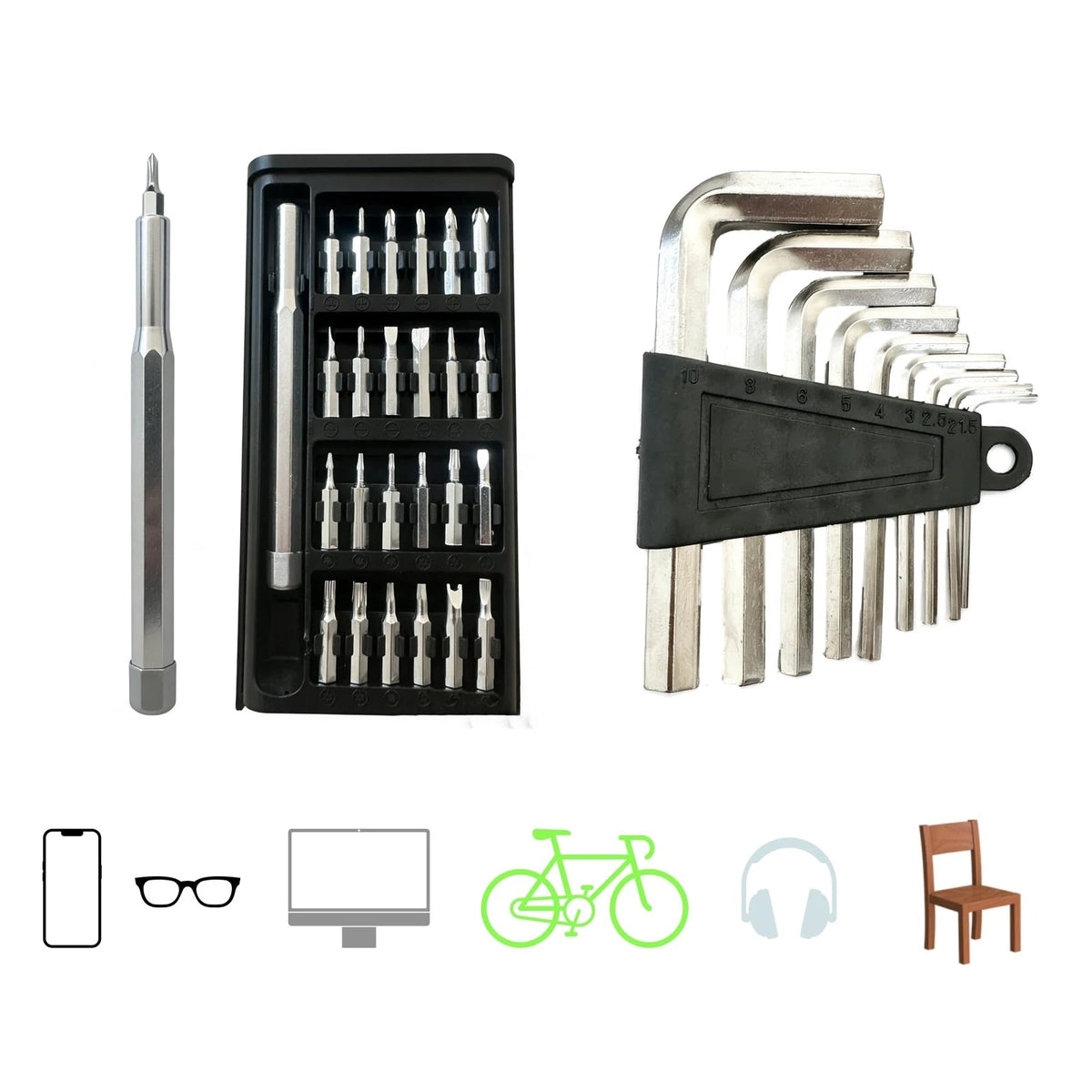 33 in 1 Precision Screwdriver Set with 9Pcs L-Shaped Hex Key Set, ‎silver