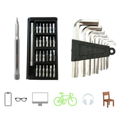 33 in 1 Precision Screwdriver Set with 9Pcs L-Shaped Hex Key Set, ‎silver