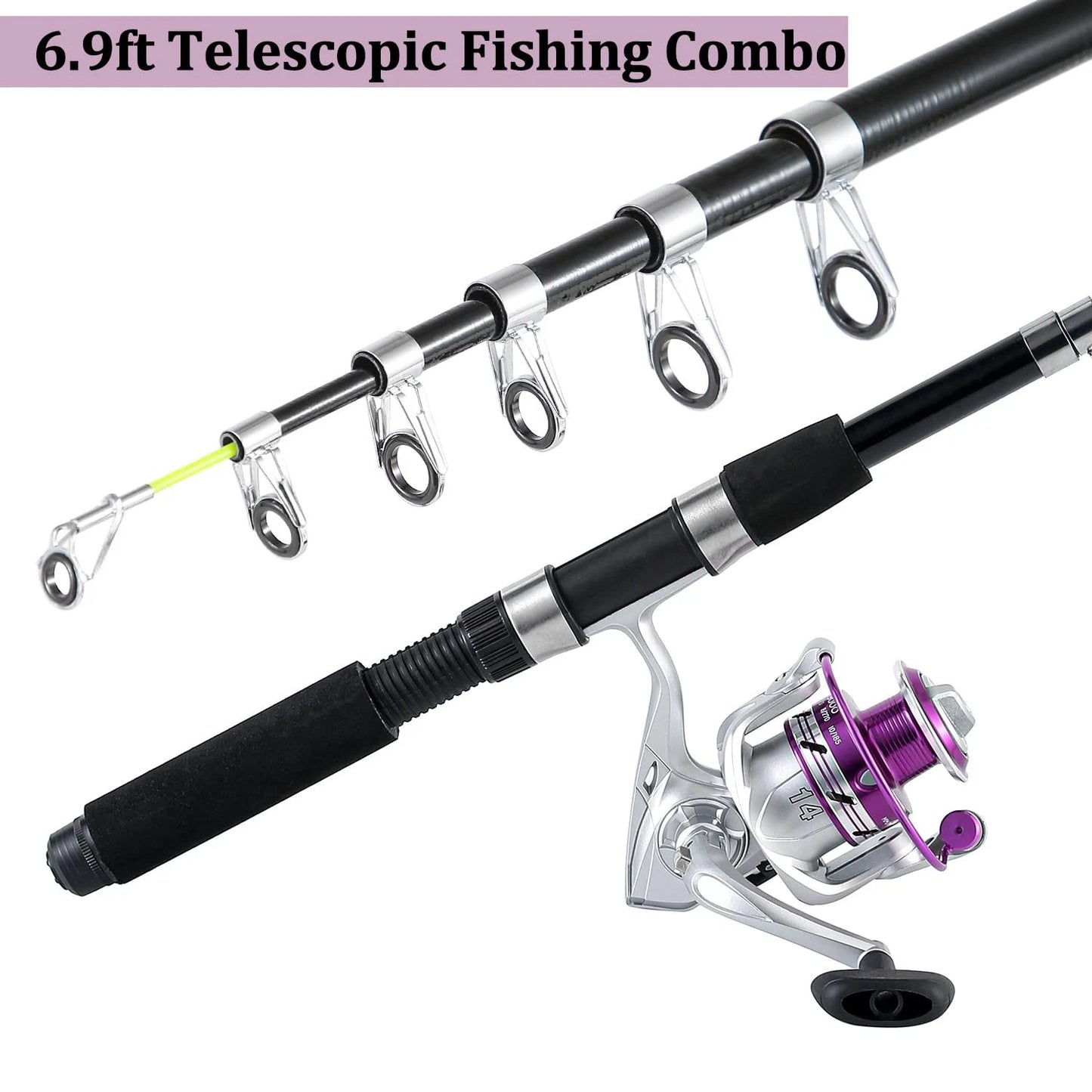 Tripquips Fishing Pole Combo, 6.9ft 2Pcs 6.9ft, Blue & Purple Combos