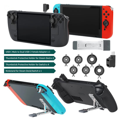 Thumb Grip Cap Cover&Back Bracket & Type-C Adapter For Steam Deck/Switch/OLED c