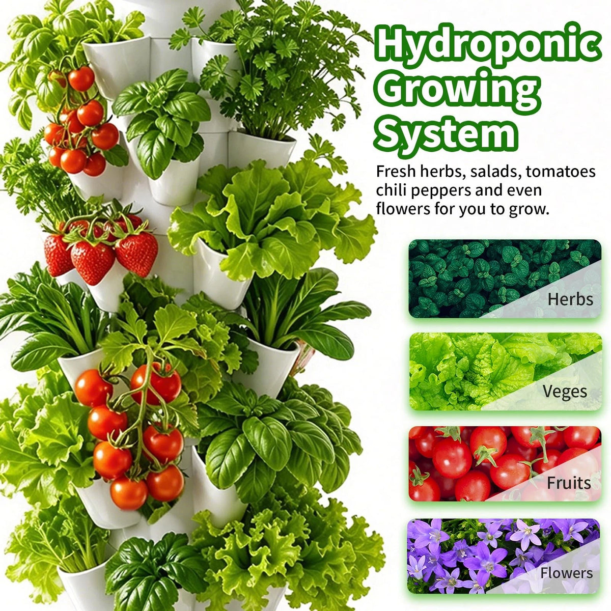 Hydroponics Growing System,30 Pods Hydroponic Tower,Space-Saving Black