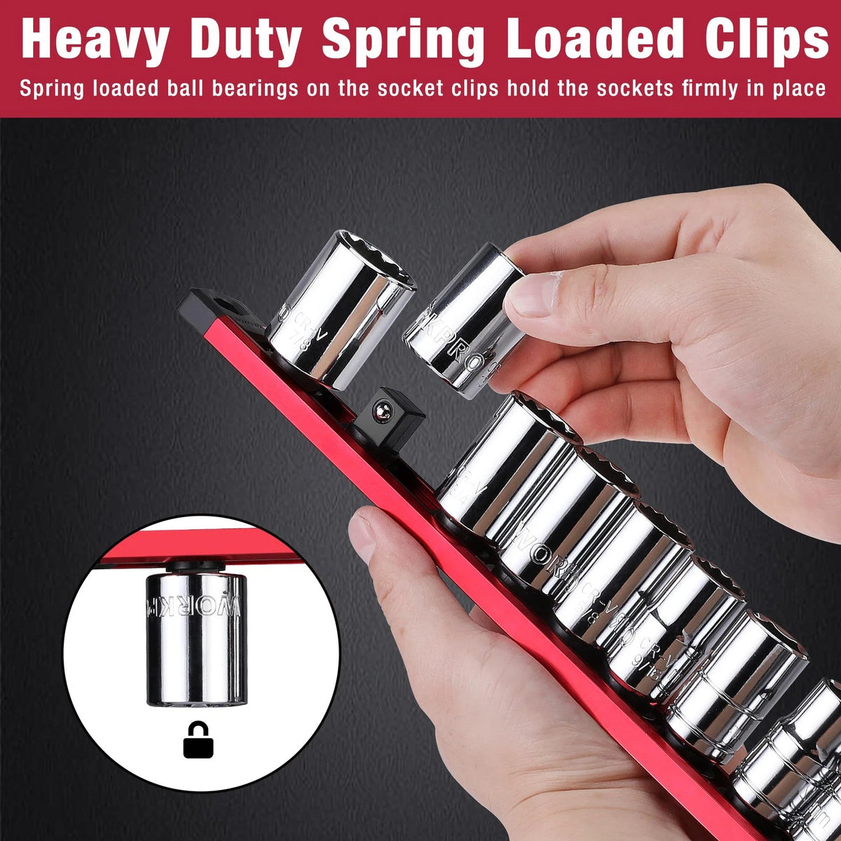 WORKPRO Magnetic Socket Organizer, 3/8-Inch Drive Aluminum Alloy 3/8" DR, Red