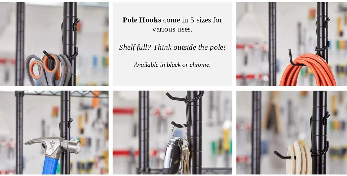 Shelf Pole Hooks | 5-Pack Black 1" Variety Pack | Pack,