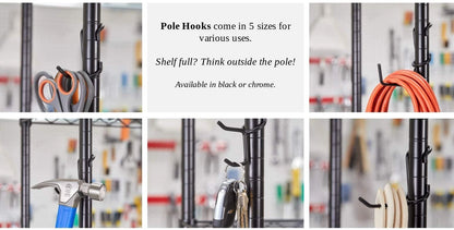 Shelf Pole Hooks | 5-Pack Black 1" Variety Pack | Pack,