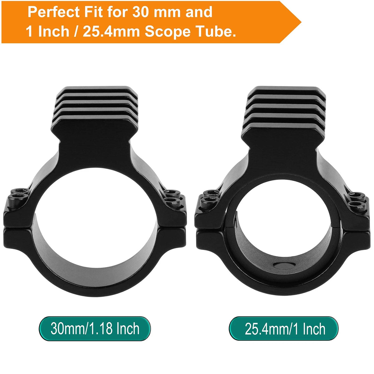 FENTUK 1"/25.4mm & 30mm Rifle Scope Ring Adaptor with Rail - Tactical Black