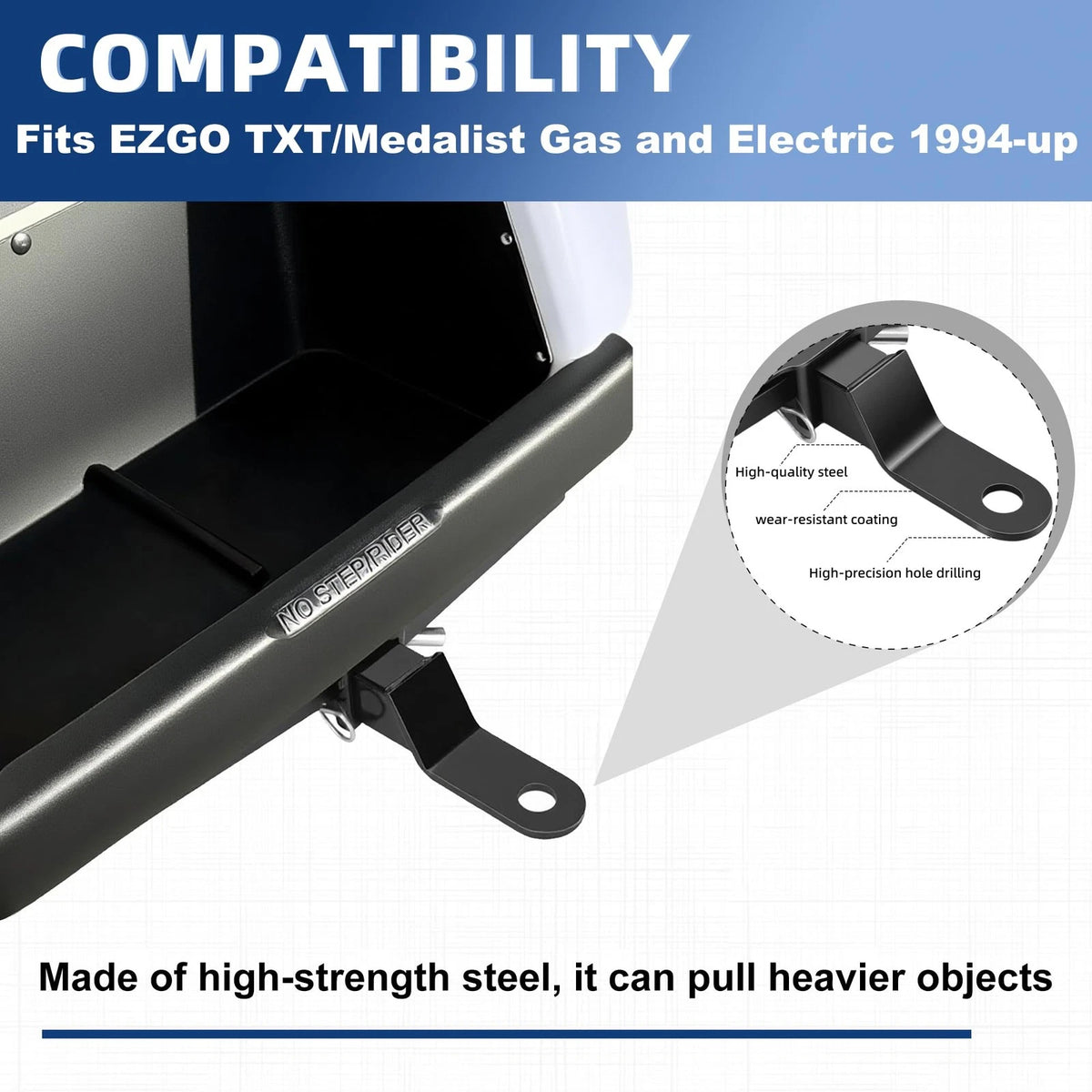MIXOPOLY Golf Cart Trailer Hitch for EZGO TXT/Medalist Gas and Electric Black