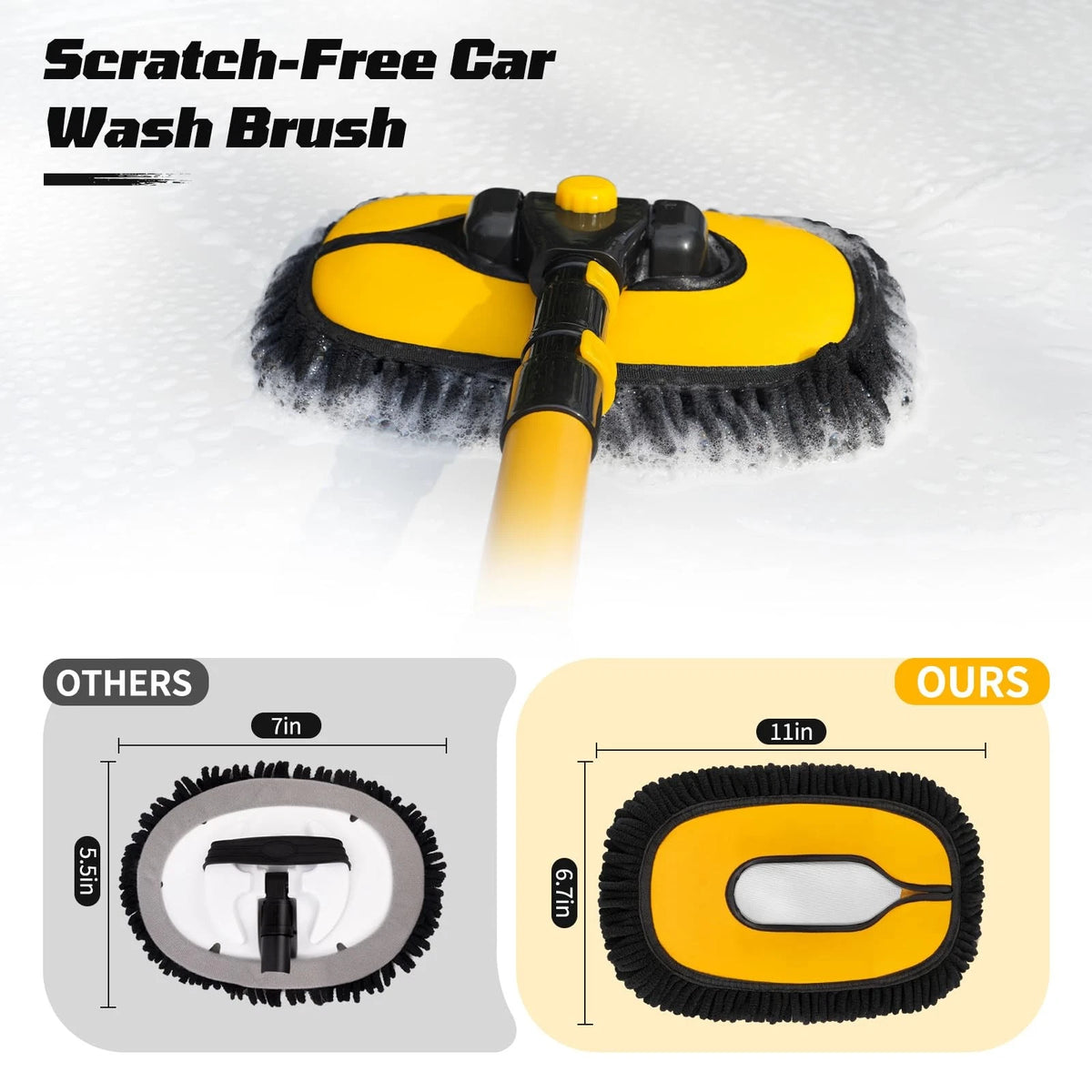 Ordenado 15° Curved Car Wash Brush with Long Handle, 22.8", Black and Yellow