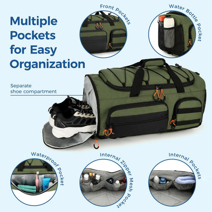 Searock 45L Gym Bag for Men, 3-In-1 Duffle Backpack Travel, Green