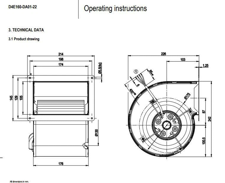 Ebmpapst Fan D4E160-DA01-22 AC 230V 114/140W ??160mm Dual inlet Centrifugal Fan