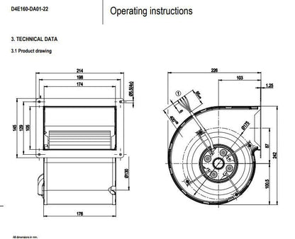 Ebmpapst Fan D4E160-DA01-22 AC 230V 114/140W ??160mm Dual inlet Centrifugal Fan