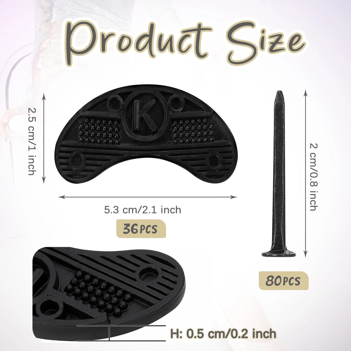 36 PCS Black Rubber Heel 2 * 1 Inch (length) x 0.2 (thickness),