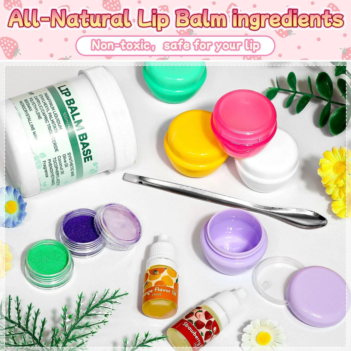 WhizToys 39Pcs Lip Balm Making Kit for Girls 48 Count (Pack of 1), Pink-Small