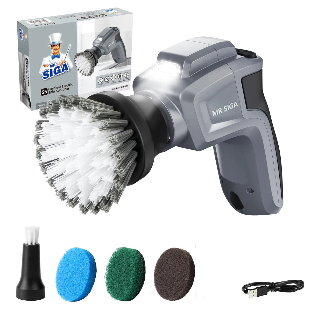 MR.SIGA Electric Spin Scrubber for Kitchen and Bathroom 5.9 x 6.0 inch, Gray