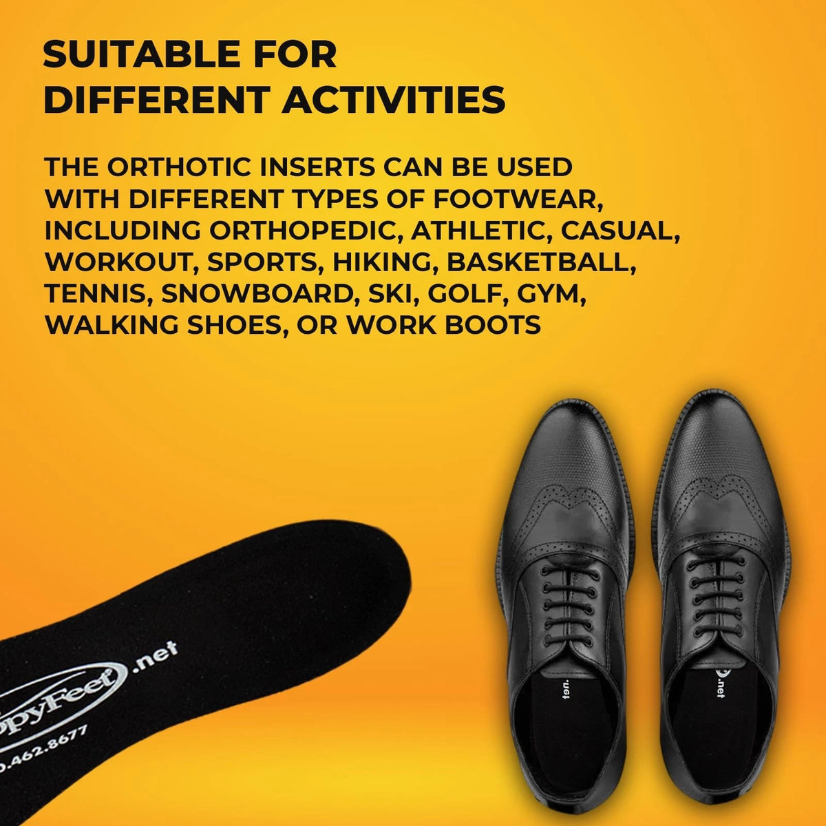 Happy Feet Insoles, Foot Pain Inserts S (Women 7.5-8 / Men 5-6.5), Black