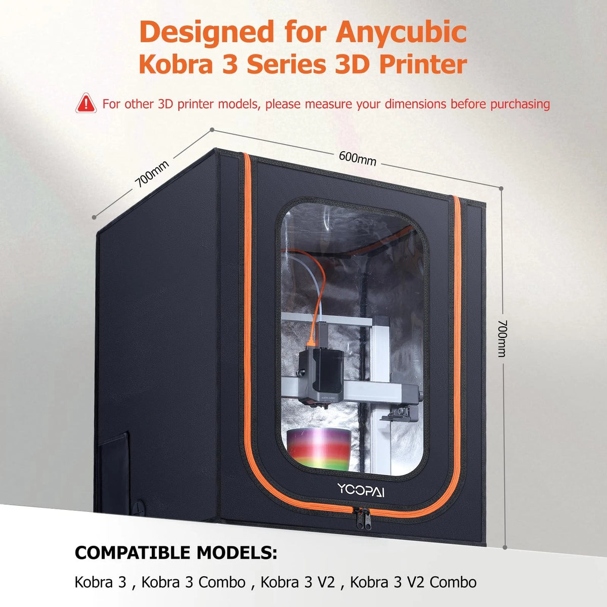 YOOPAI 3D Printer Enclosure with LED Light, 4-For Kobra3, Black and Orange