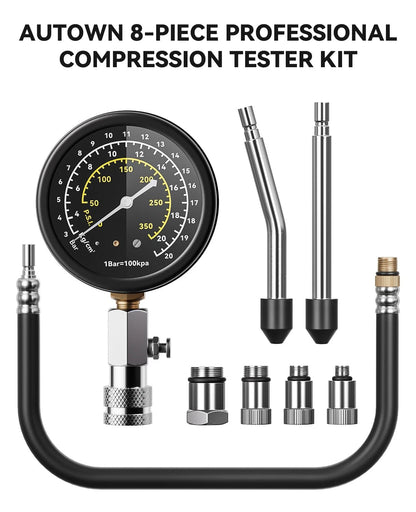 AUTOWN Professional Compression Tester Kit, 300 PSI 8-Piece, Grey