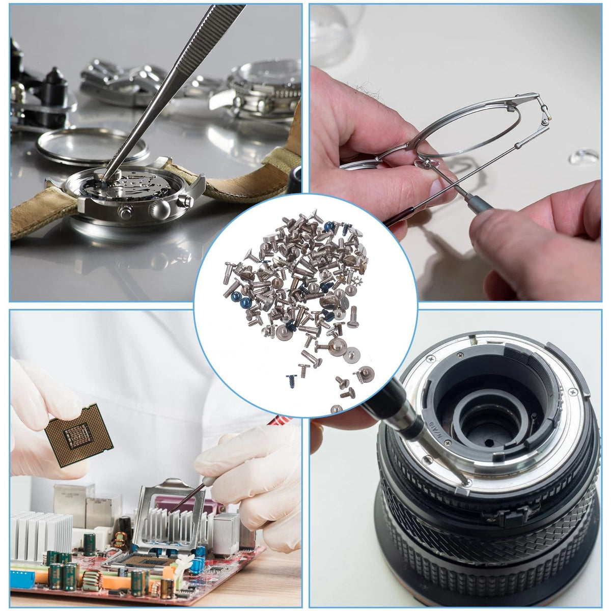 MBAIYO 100Pcs Watch Battery Clamp Screws Assortment Kit, Replacement Silver