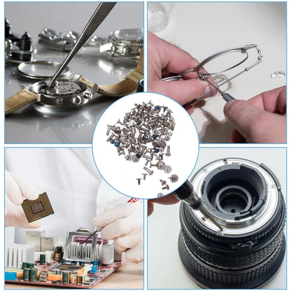 MBAIYO 100Pcs Watch Battery Clamp Screws Assortment Kit, Replacement Silver