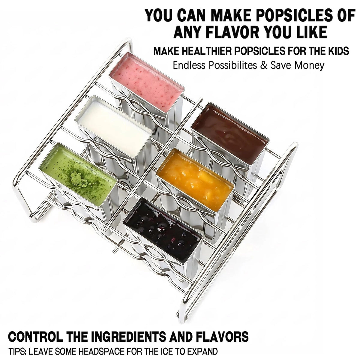 Popsicle Molds Set 6 Pieces Stainless Steel Ice 6.9in x 4.4in x 6.7in, Silver