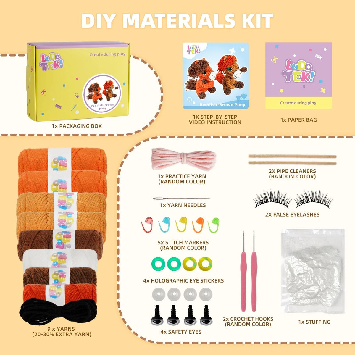 LUDOTEK Crochet Kit for Beginners, Animal Kits,Crocheting Pony