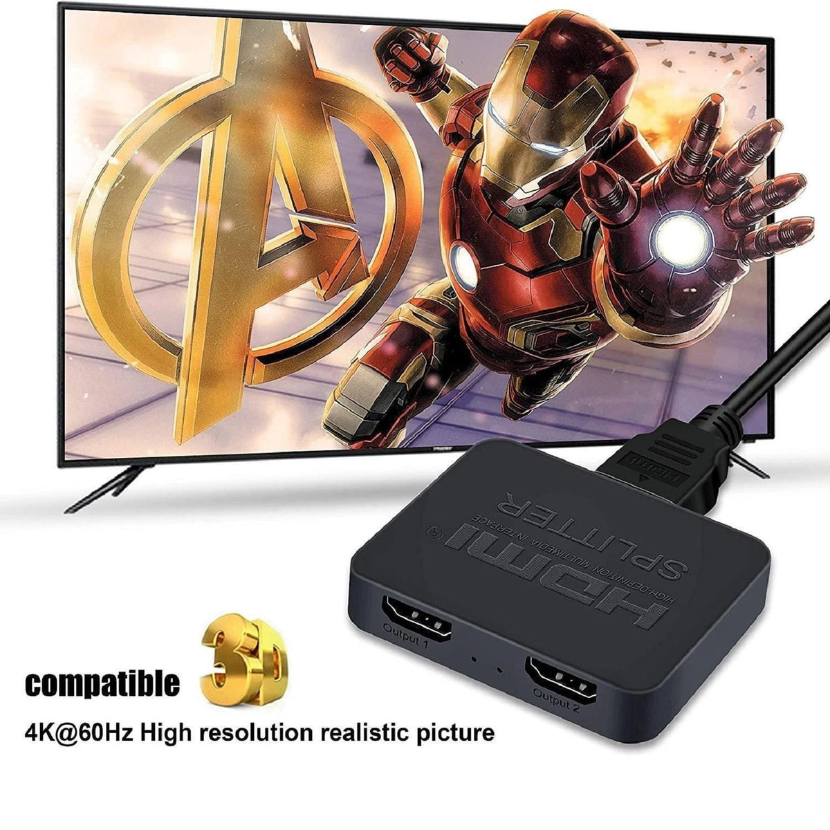 1 in 2 Out HDMI Splitter Mirror Distributor Amplifier Adapter Dual Display