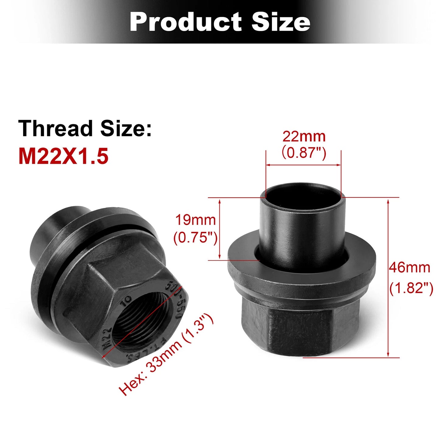 6 Pack 33mm M22x1.5 x 19mm Wheel Nuts Sleeve Nuts M22-1.5x19mm Skirt Flange