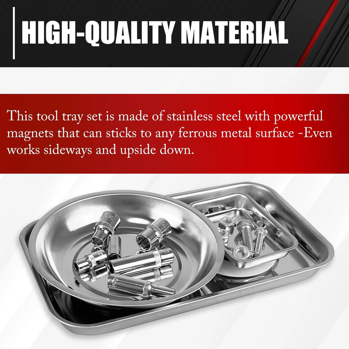 C&T 3-Piece Magnetic Tray Holder, Parts 9.5" x 5.5" x 1.5", Silver