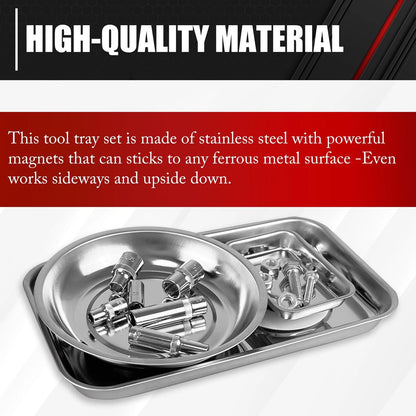 C&T 3-Piece Magnetic Tray Holder, Parts 9.5" x 5.5" x 1.5", Silver