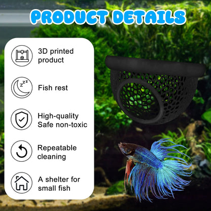 Floating Betta Hide & Shrimp Cave – 3D Printed Aquarium Decor, Black