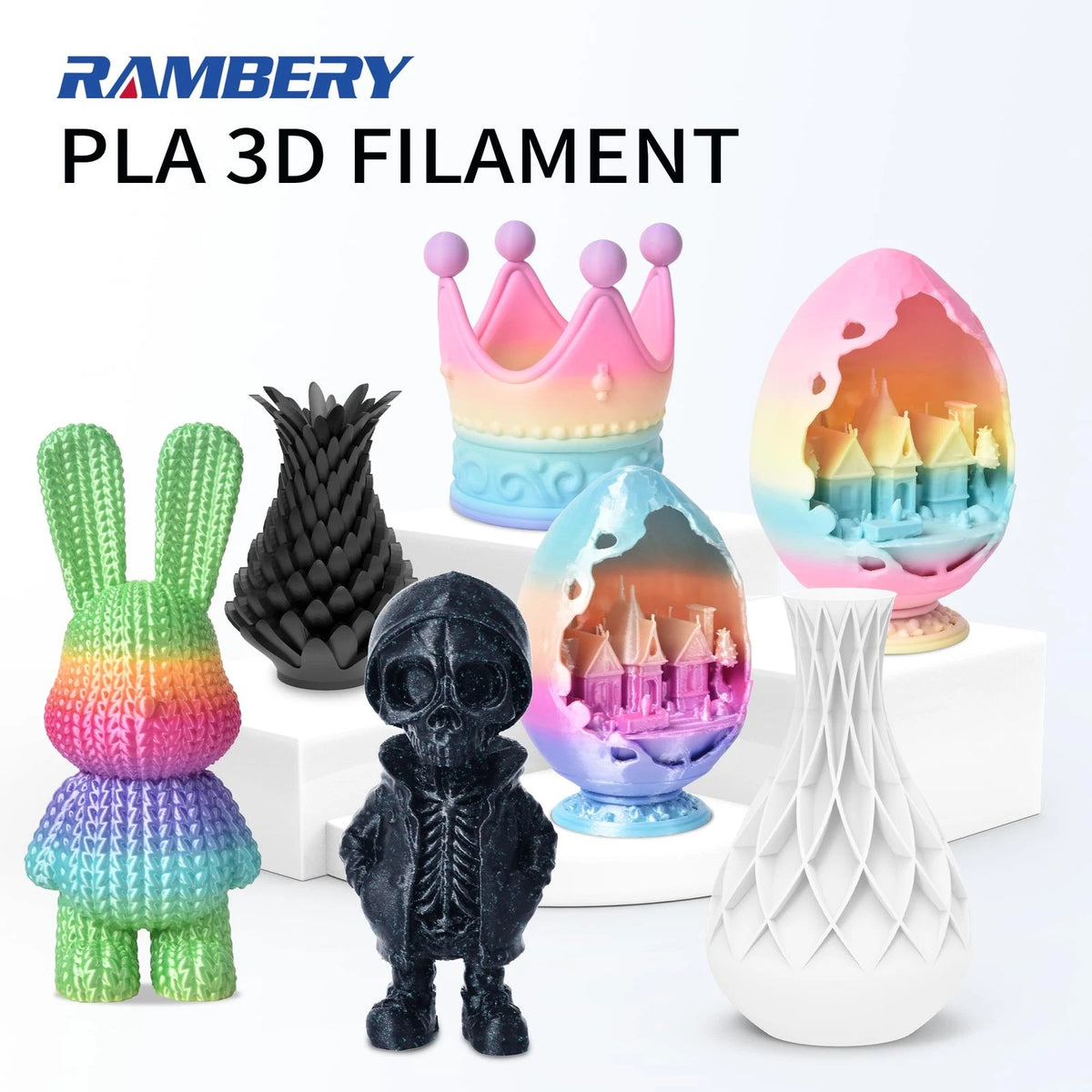RAMBERY White Black PLA + 3D Printer Filament Bundle 4KG 4kg, Pla+ White-black