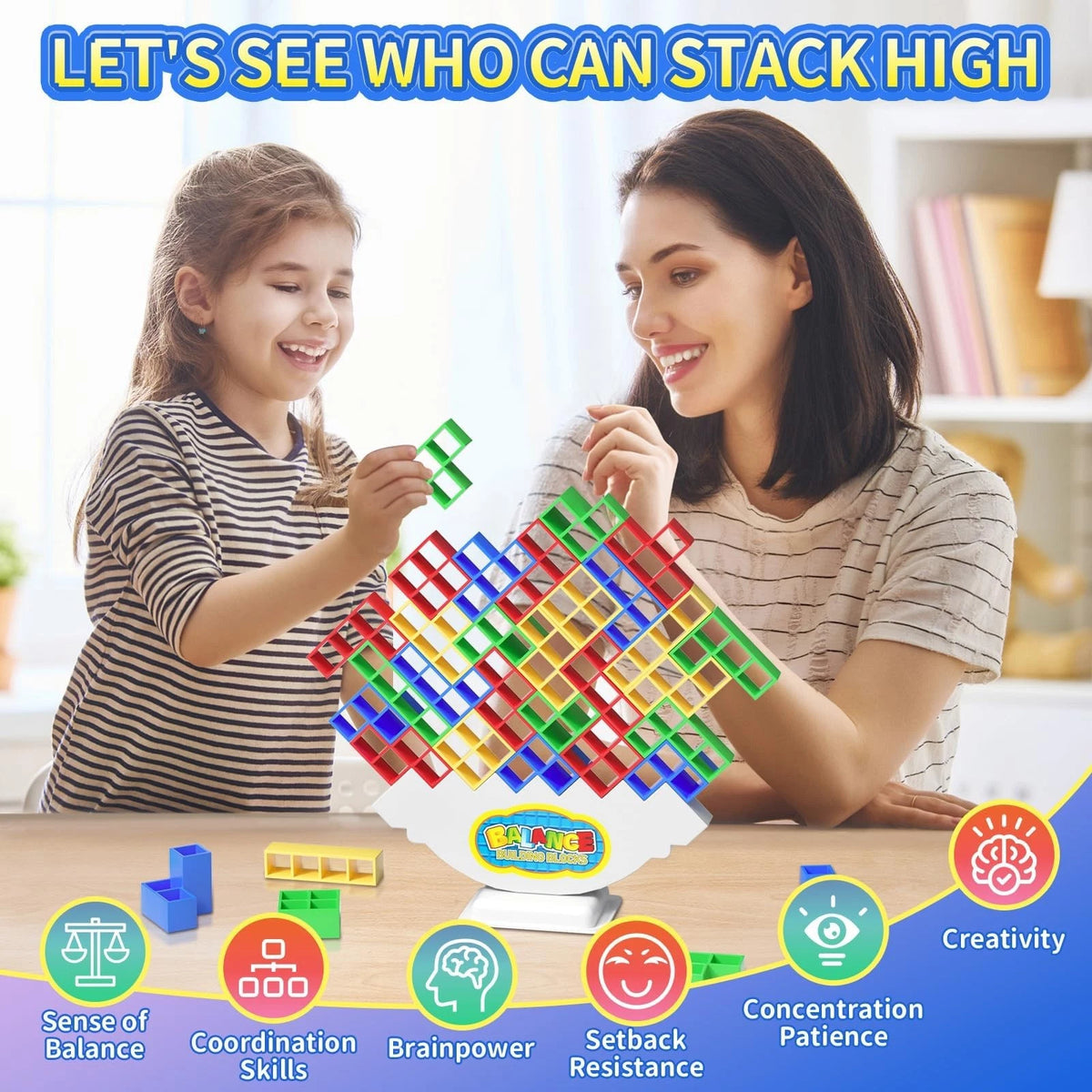 Ziogogco 48 Pcs Game Gifts, Balance Stacking Small, Blue, Red, Green, Yellow