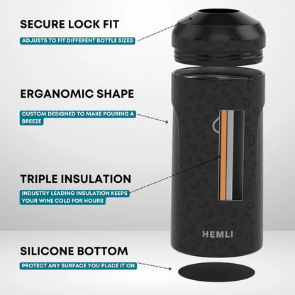 HEMLI Wine Bottle Chiller Insulator Sleeve, fits 750ml bottles, Black Leopard