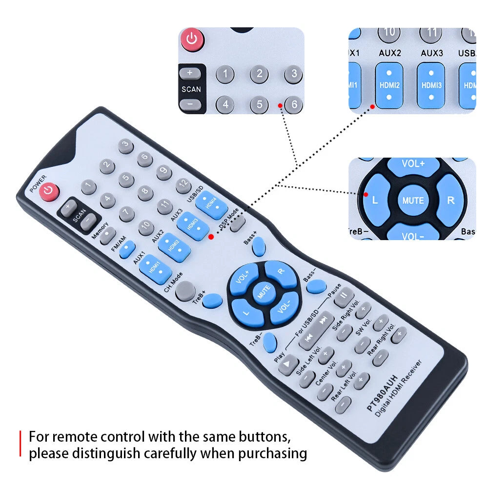 Remote Control For Pyle Digital HDMI Receiver Amplifier Receiver PT980AUH