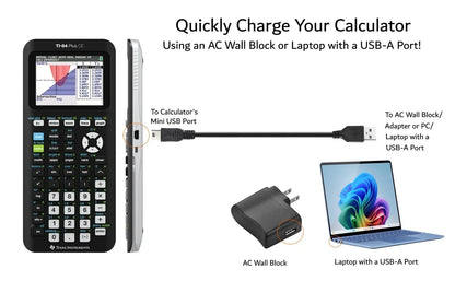 USB Power and Data Cable for Texas Instruments Calculators, TI-84 Plus silver