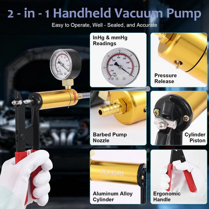 ZEAJSRU Handheld Vacuum Pump Brake Bleeder Kit with Pressure Gauge, Brake...