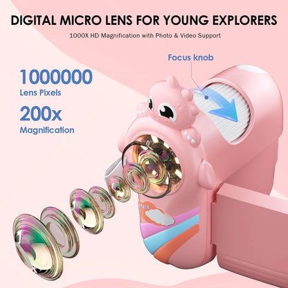 Zynoscope Microscope for Kids 1000X Magnification, 3-in-1 Handheld Pink
