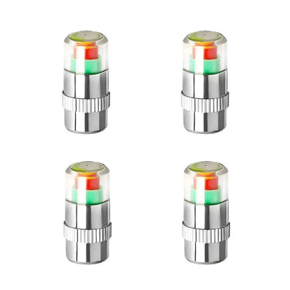 4 PCS Tire Pressure Monitor Valve Caps, 3 Color Visual Alarm Pressure Detectors