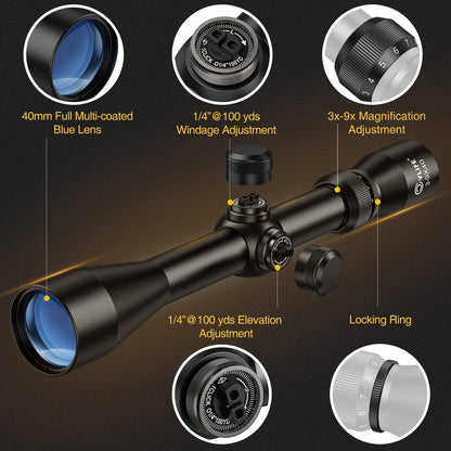 CVLIFE 3-9x40 Optics R4 Reticle Crosshair Scope with 11mm 11mm, Black
